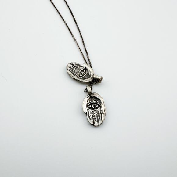 925 Sterling Silver Necklace Spiritual Hand Charm Engraved Eye Boho - Picture 7 of 10